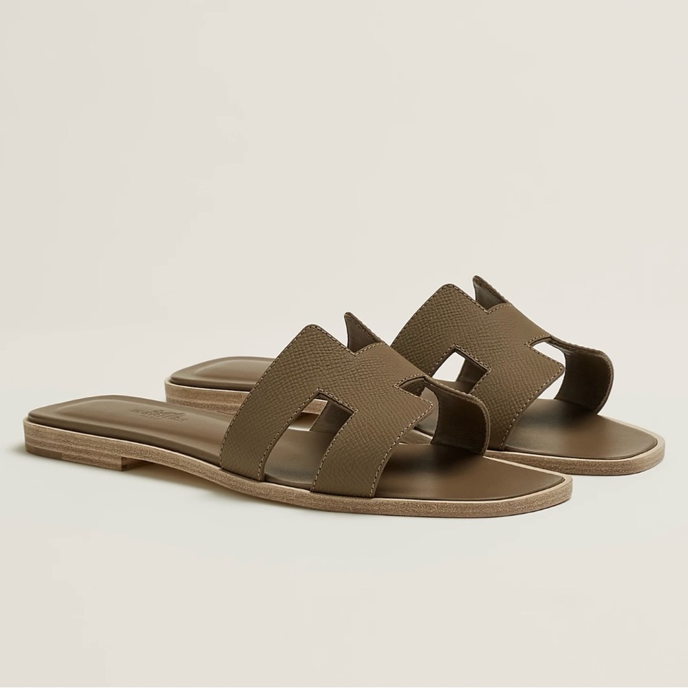 Hermes Oran Slide Sandals 36.5 Etoupe